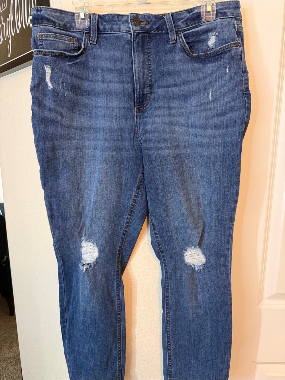 LC Lauren Conrad Medium Blue Skinny Jeans with Knee Distress